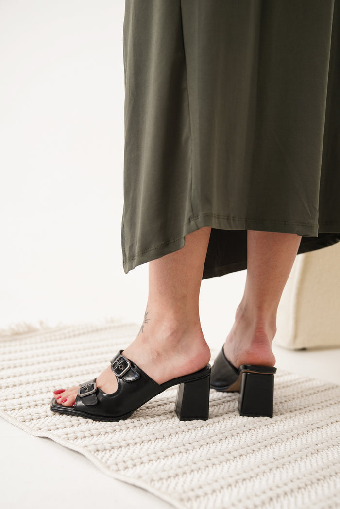 THEA ÇİFT TOKALI TOPUKLU TERLİK Y-763-S SİYAH