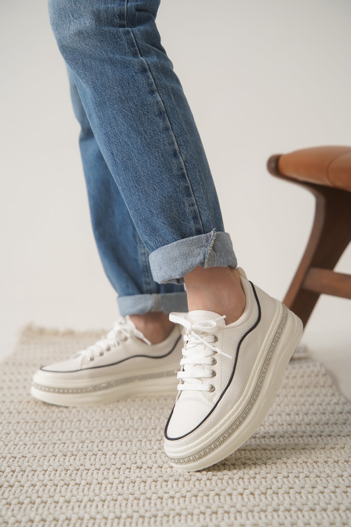 FLEXURA TAŞLI SPOR AYAKKABI 404-B BEYAZ