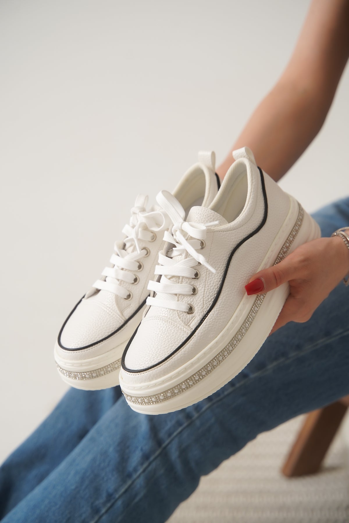 FLEXURA TAŞLI SPOR AYAKKABI 404-B BEYAZ