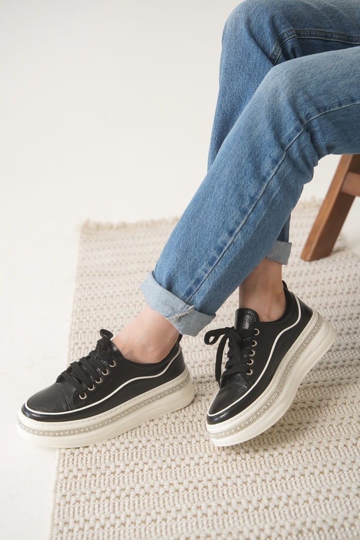 FLEXURA TAŞLI SPOR AYAKKABI 404-S SİYAH